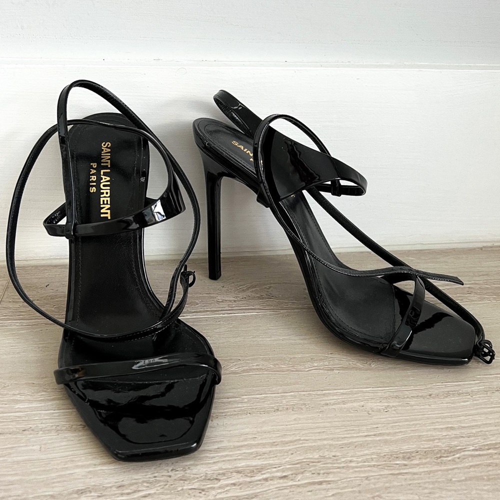 Authentic Saint Laurent Black Patent Strappy Stiletto Heels